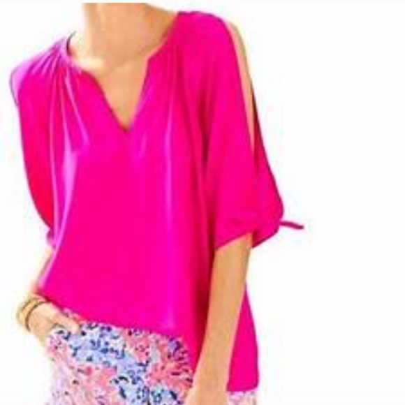 Lilly Pulitzer Magenta Silk Blouse Size Small - Picture 2 of 9
